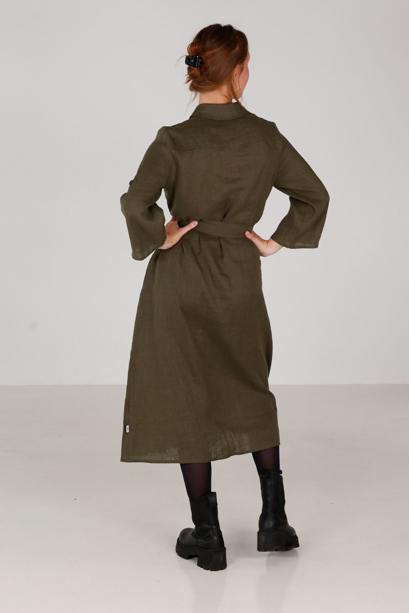 olive green dress with pink shoes Olive Green Linen Shirt for Women – Relaxed Summer Style 10