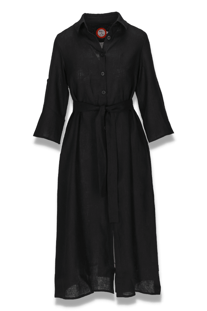 Donna black linen shirt dress