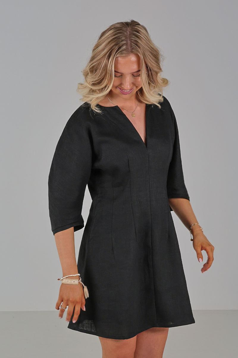 Mariell black short linnen dress