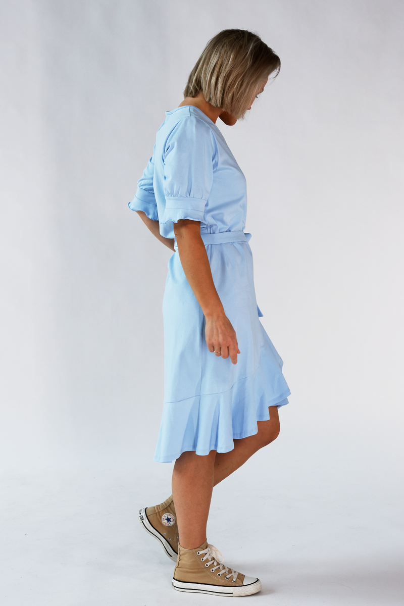 Kristina light baby blue wrap dress. from koko norway. KOKO