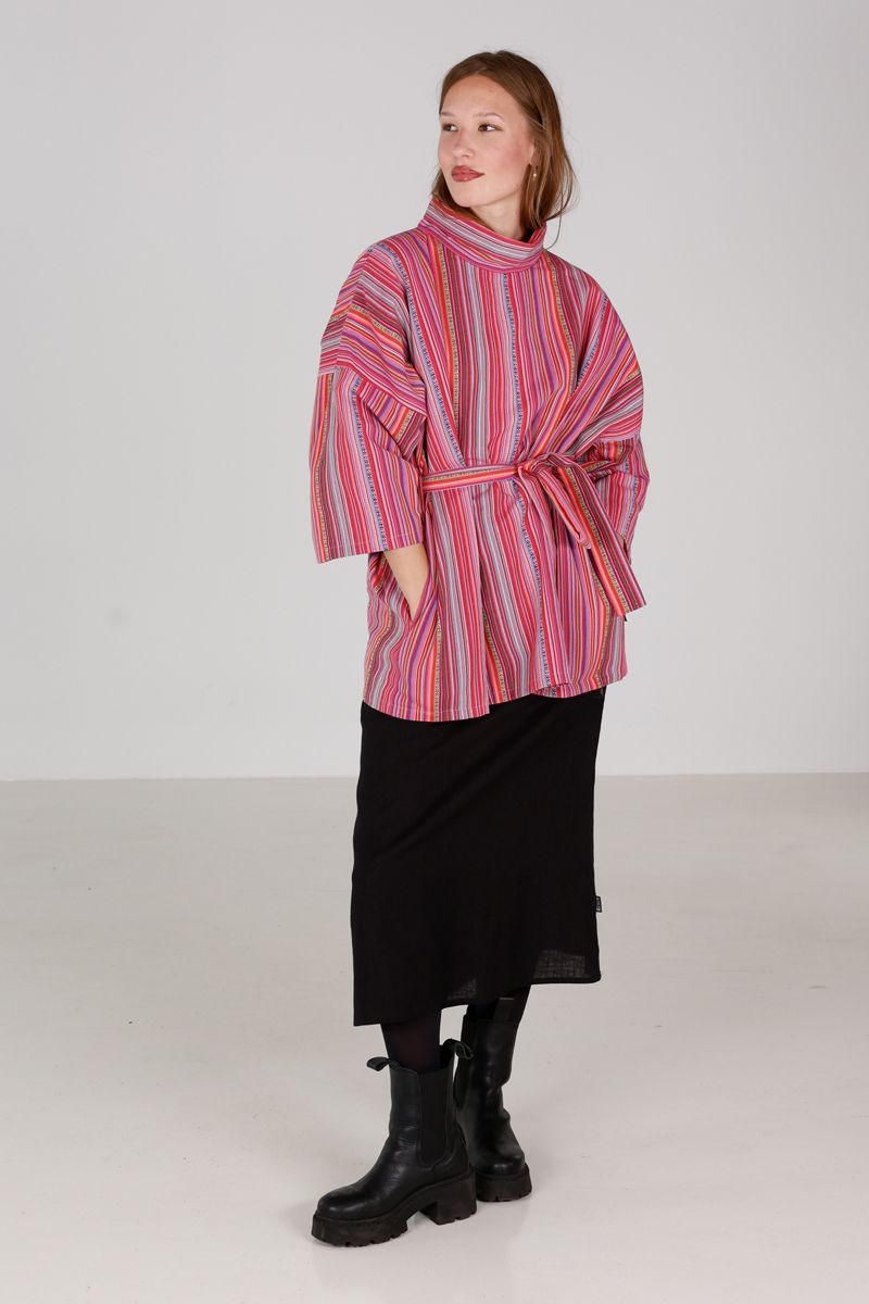 Hailey poncho inka stripe red