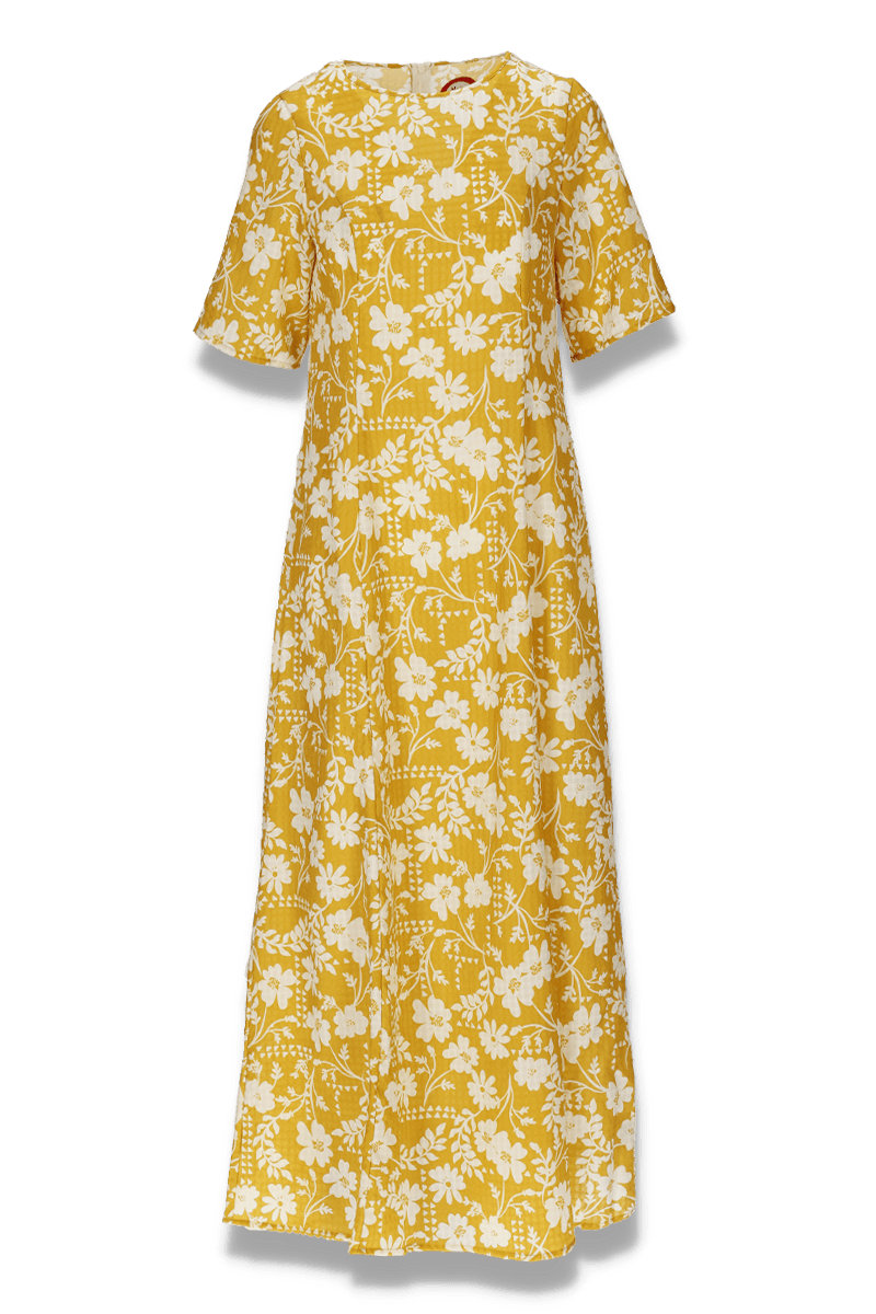 Ulrika ochre yellow and white floral dress