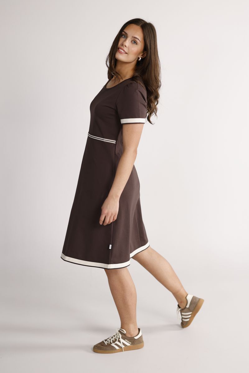 Pauline brown and ecru dress